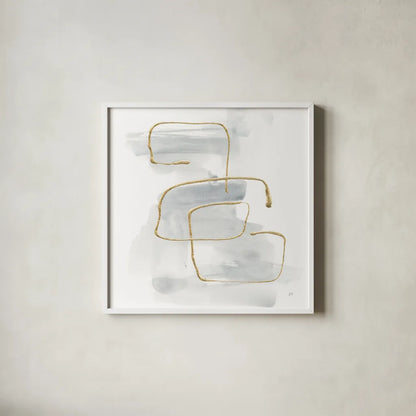Cool Gray Gold I by Chris Paschke. Shown in a crisp white glass frame for a clean and minimalist style. Available as an archival giclee rolled canvas, fine art paper, or poster print. SKU 67684a.