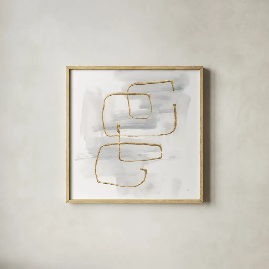 Cool Gray Gold II by Chris Paschke. Shown in a natural wood glass frame for a timeless modern aesthetic. Available as an archival giclee rolled canvas, fine art paper, or poster print. SKU 67685a.