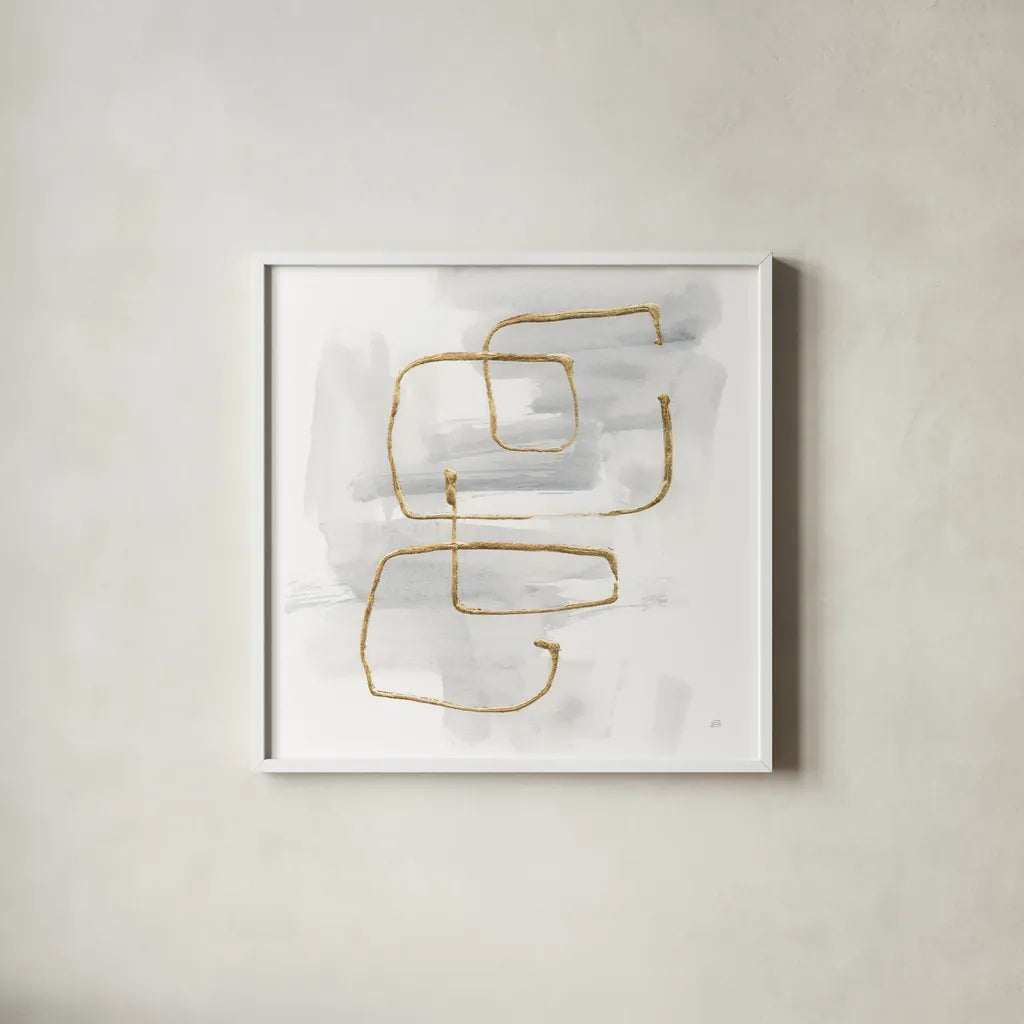 Cool Gray Gold II by Chris Paschke. Shown in a crisp white glass frame for a clean and minimalist style. Available as an archival giclee rolled canvas, fine art paper, or poster print. SKU 67685a.