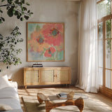 Copper Kettle II by Chris Paschke. Shown in a natural wood frame in a cozy modern living room. Available as an archival giclee rolled canvas, fine art paper, or poster print. SKU 47264a.