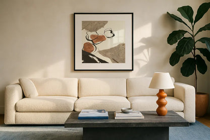 Copper Linked III by Chris Paschke. Displayed in a glass frame with matte in a clean modern living room. Available as an archival giclee rolled canvas, fine art paper, or poster print. SKU 67342a.