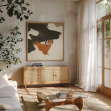 Copper Linked IV by Chris Paschke. Shown in a natural wood frame in a cozy modern living room. Available as an archival giclee rolled canvas, fine art paper, or poster print. SKU 67343a.