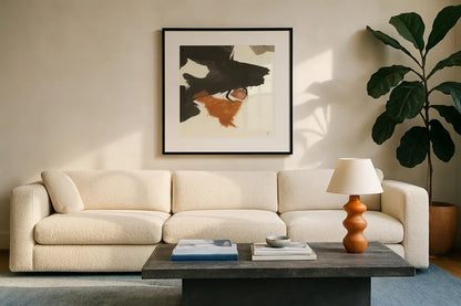 Copper Linked IV by Chris Paschke. Displayed in a glass frame with matte in a clean modern living room. Available as an archival giclee rolled canvas, fine art paper, or poster print. SKU 67343a.