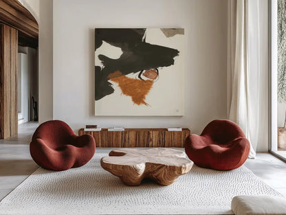 Copper Linked IV by Chris Paschke. Shown as extra-large giant wall art in a modern living room. Available as an archival giclee rolled canvas, fine art paper, or poster print. SKU 67343a.