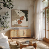 Copper Linked VI by Chris Paschke. Shown in a natural wood frame in a cozy modern living room. Available as an archival giclee rolled canvas, fine art paper, or poster print. SKU 67345a.