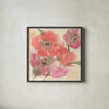 Coral Blooms I by Chris Paschke. Shown in a sleek black glass frame for a contemporary gallery look. Available as an archival giclee rolled canvas, fine art paper, or poster print. SKU 47265a.