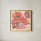 Coral Blooms I by Chris Paschke. Shown in a natural wood glass frame for a timeless modern aesthetic. Available as an archival giclee rolled canvas, fine art paper, or poster print. SKU 47265a.