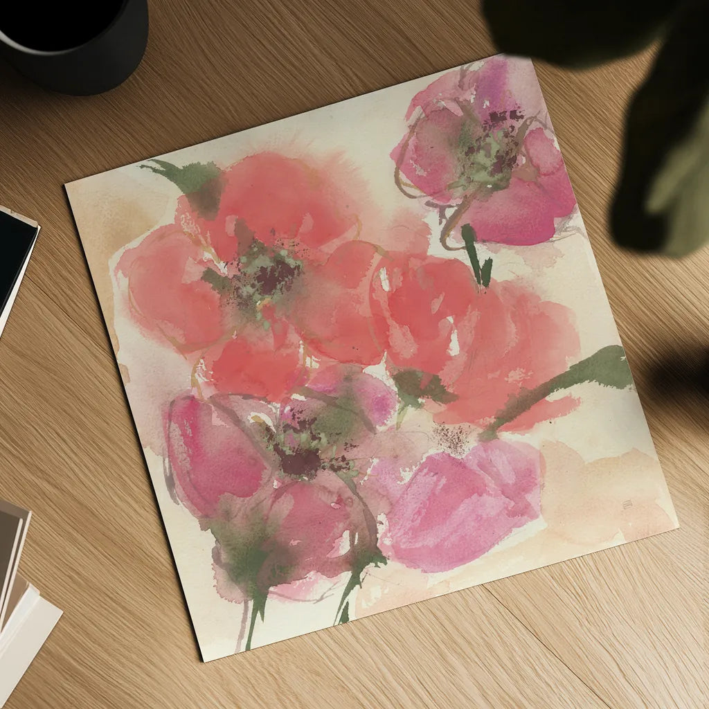 Coral Blooms I Dark Green by Chris Paschke. Shown as a detailed flat fine art print, highlighting archival giclee quality. Available as an archival giclee rolled canvas, fine art paper, or poster print. SKU 51477a.