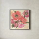 Coral Blooms I Dark Green by Chris Paschke. Shown in a sleek black glass frame for a contemporary gallery look. Available as an archival giclee rolled canvas, fine art paper, or poster print. SKU 51477a.