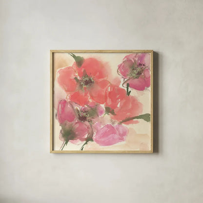 Coral Blooms I Dark Green by Chris Paschke. Shown in a natural wood glass frame for a timeless modern aesthetic. Available as an archival giclee rolled canvas, fine art paper, or poster print. SKU 51477a.