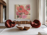 Coral Blooms I Dark Green by Chris Paschke. Shown as extra-large giant wall art in a modern living room. Available as an archival giclee rolled canvas, fine art paper, or poster print. SKU 51477a.
