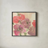 Coral Blooms II by Chris Paschke. Shown in a sleek black glass frame for a contemporary gallery look. Available as an archival giclee rolled canvas, fine art paper, or poster print. SKU 47266a.
