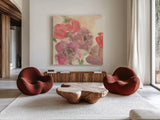 Coral Blooms II by Chris Paschke. Shown as extra-large giant wall art in a modern living room. Available as an archival giclee rolled canvas, fine art paper, or poster print. SKU 47266a.