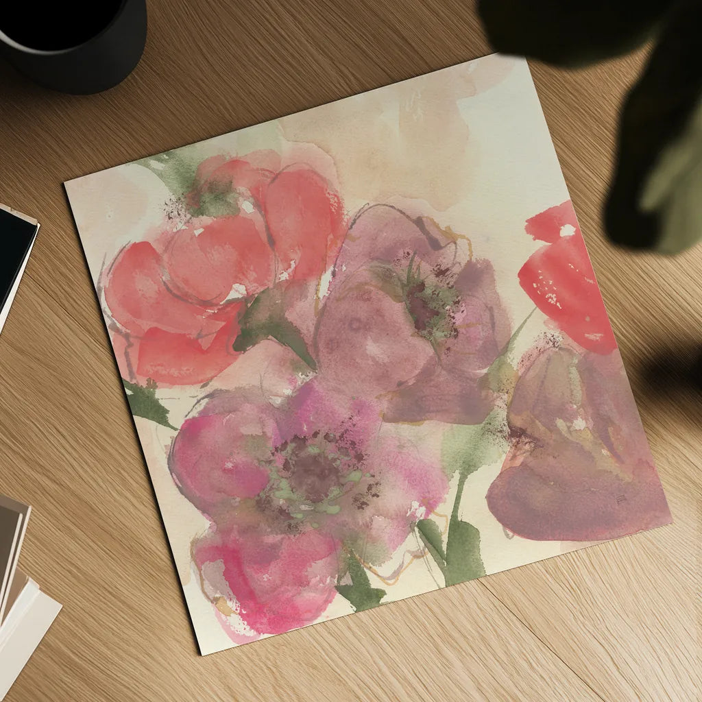 Coral Blooms II Dark Green by Chris Paschke. Shown as a detailed flat fine art print, highlighting archival giclee quality. Available as an archival giclee rolled canvas, fine art paper, or poster print. SKU 51478a.