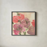 Coral Blooms II Dark Green by Chris Paschke. Shown in a sleek black glass frame for a contemporary gallery look. Available as an archival giclee rolled canvas, fine art paper, or poster print. SKU 51478a.
