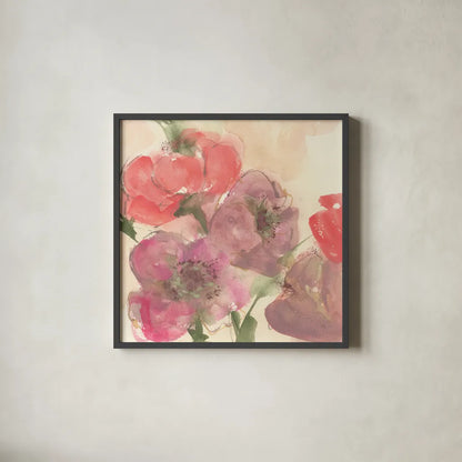 Coral Blooms II Dark Green by Chris Paschke. Shown in a sleek black glass frame for a contemporary gallery look. Available as an archival giclee rolled canvas, fine art paper, or poster print. SKU 51478a.