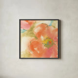 Coral Poppy I by Chris Paschke. Shown in a sleek black glass frame for a contemporary gallery look. Available as an archival giclee rolled canvas, fine art paper, or poster print. SKU 50157a.