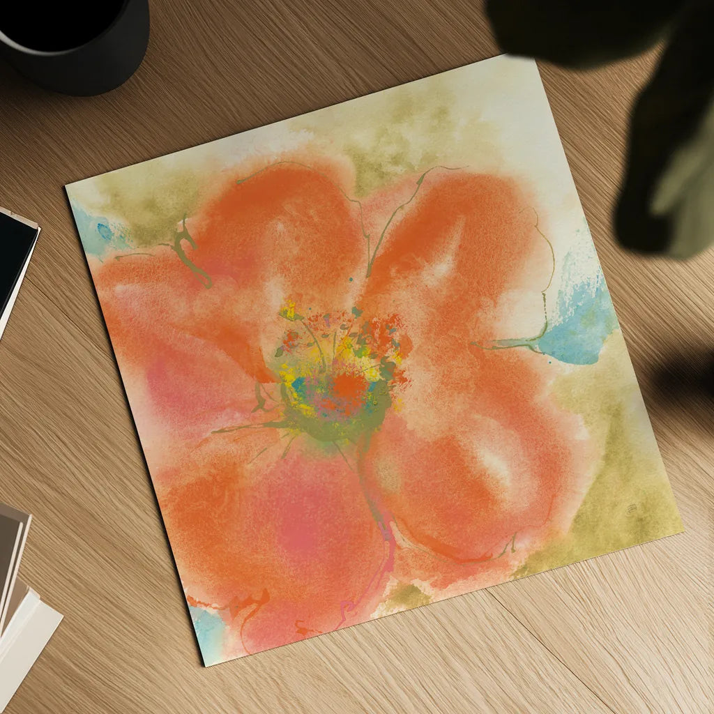Coral Poppy II by Chris Paschke. Shown as a detailed flat fine art print, highlighting archival giclee quality. Available as an archival giclee rolled canvas, fine art paper, or poster print. SKU 50158a.