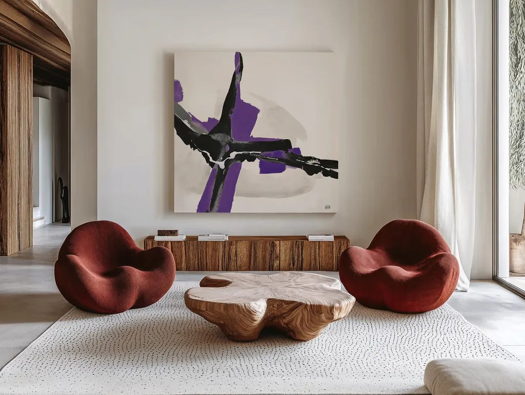 Creamy Amethyst I by Chris Paschke. Shown as extra-large giant wall art in a modern living room. Available as an archival giclee rolled canvas, fine art paper, or poster print. SKU 32037a.