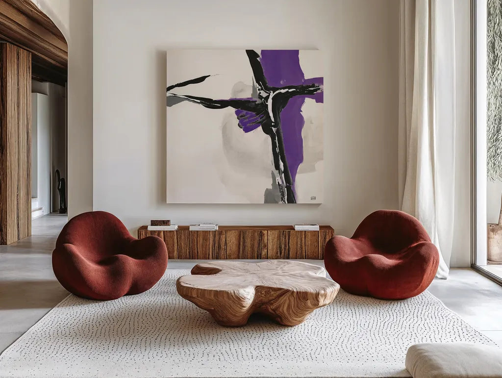 Creamy Amethyst II by Chris Paschke. Shown as extra-large giant wall art in a modern living room. Available as an archival giclee rolled canvas, fine art paper, or poster print. SKU 32038a.