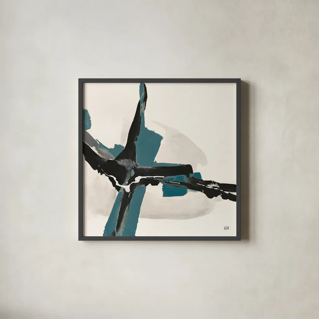 Creamy Cerulean I by Chris Paschke. Shown in a sleek black glass frame for a contemporary gallery look. Available as an archival giclee rolled canvas, fine art paper, or poster print. SKU 32035a.