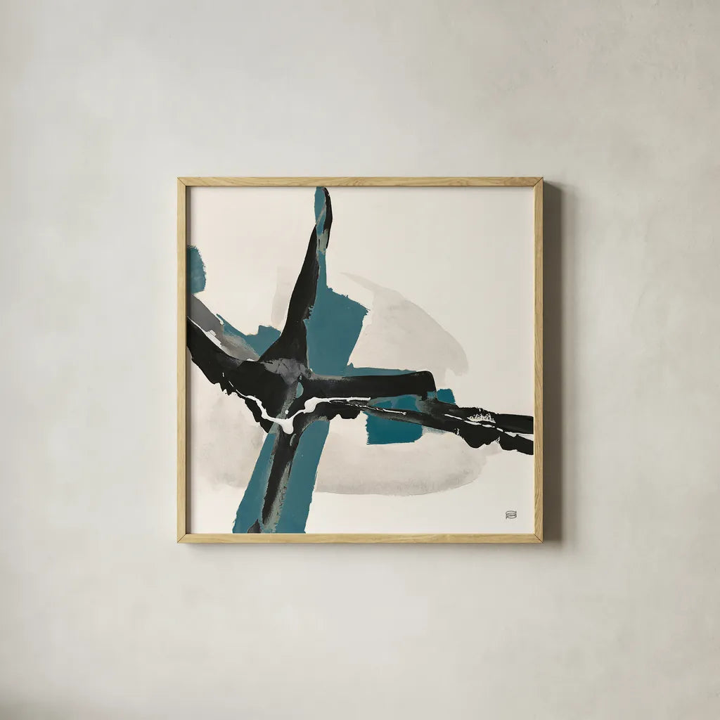 Creamy Cerulean I by Chris Paschke. Shown in a natural wood glass frame for a timeless modern aesthetic. Available as an archival giclee rolled canvas, fine art paper, or poster print. SKU 32035a.