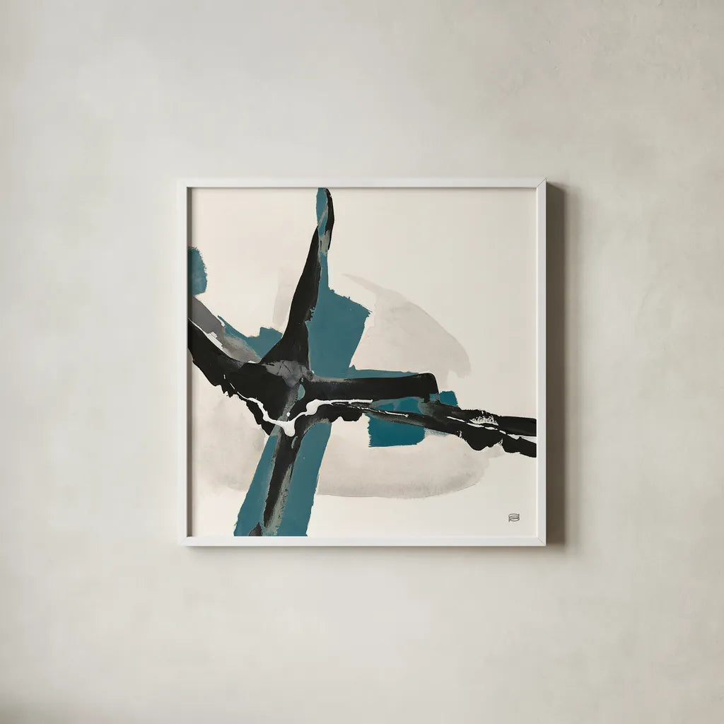 Creamy Cerulean I by Chris Paschke. Shown in a crisp white glass frame for a clean and minimalist style. Available as an archival giclee rolled canvas, fine art paper, or poster print. SKU 32035a.