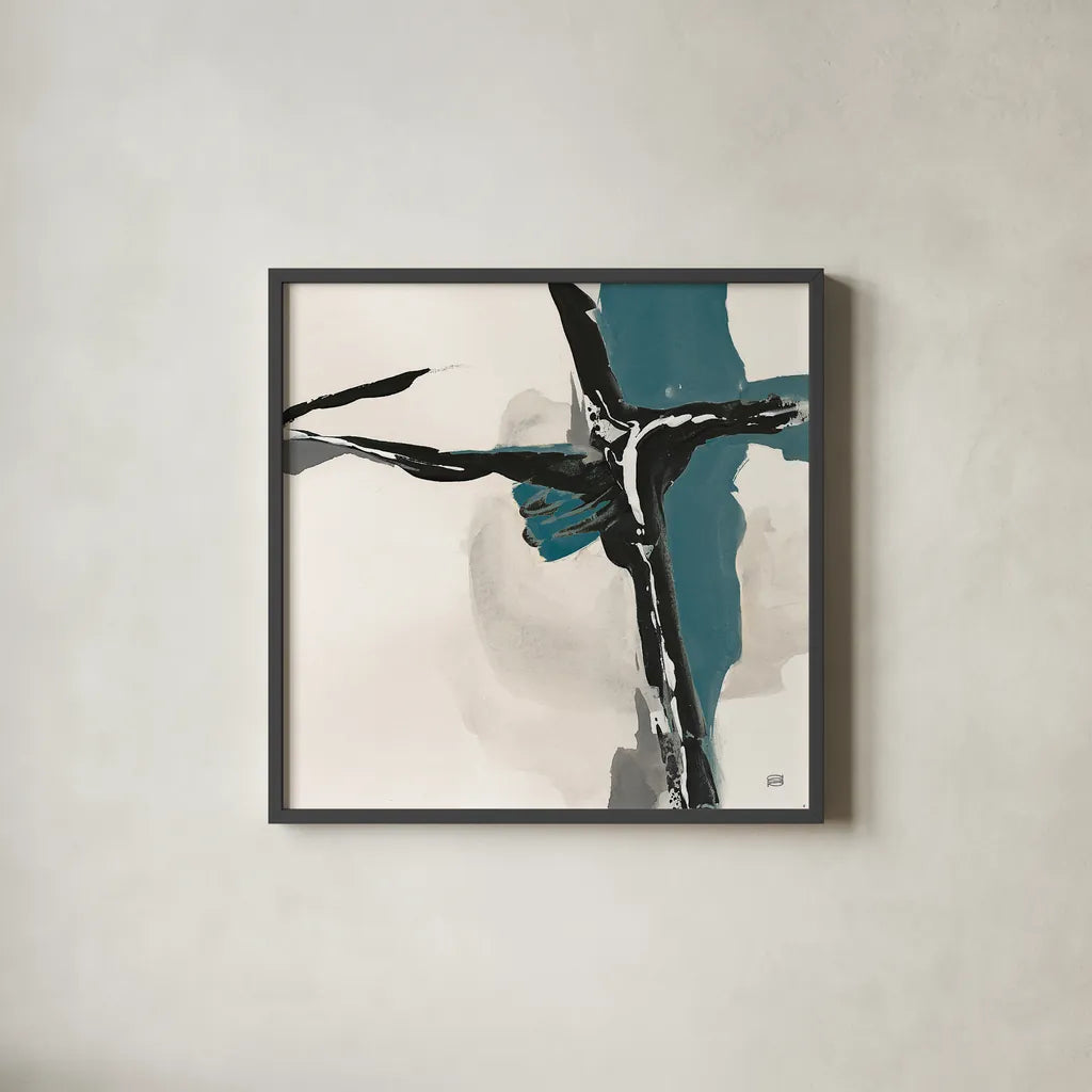 Creamy Cerulean II by Chris Paschke. Shown in a sleek black glass frame for a contemporary gallery look. Available as an archival giclee rolled canvas, fine art paper, or poster print. SKU 32036a.