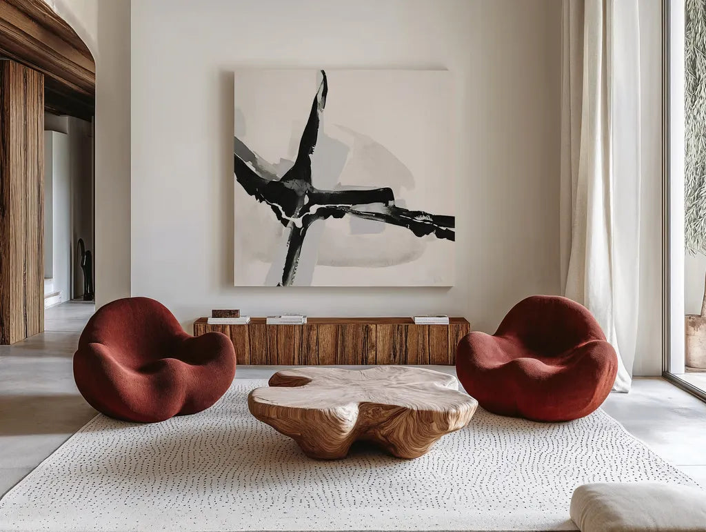 Creamy Neutral I by Chris Paschke. Shown as extra-large giant wall art in a modern living room. Available as an archival giclee rolled canvas, fine art paper, or poster print. SKU 27922a.