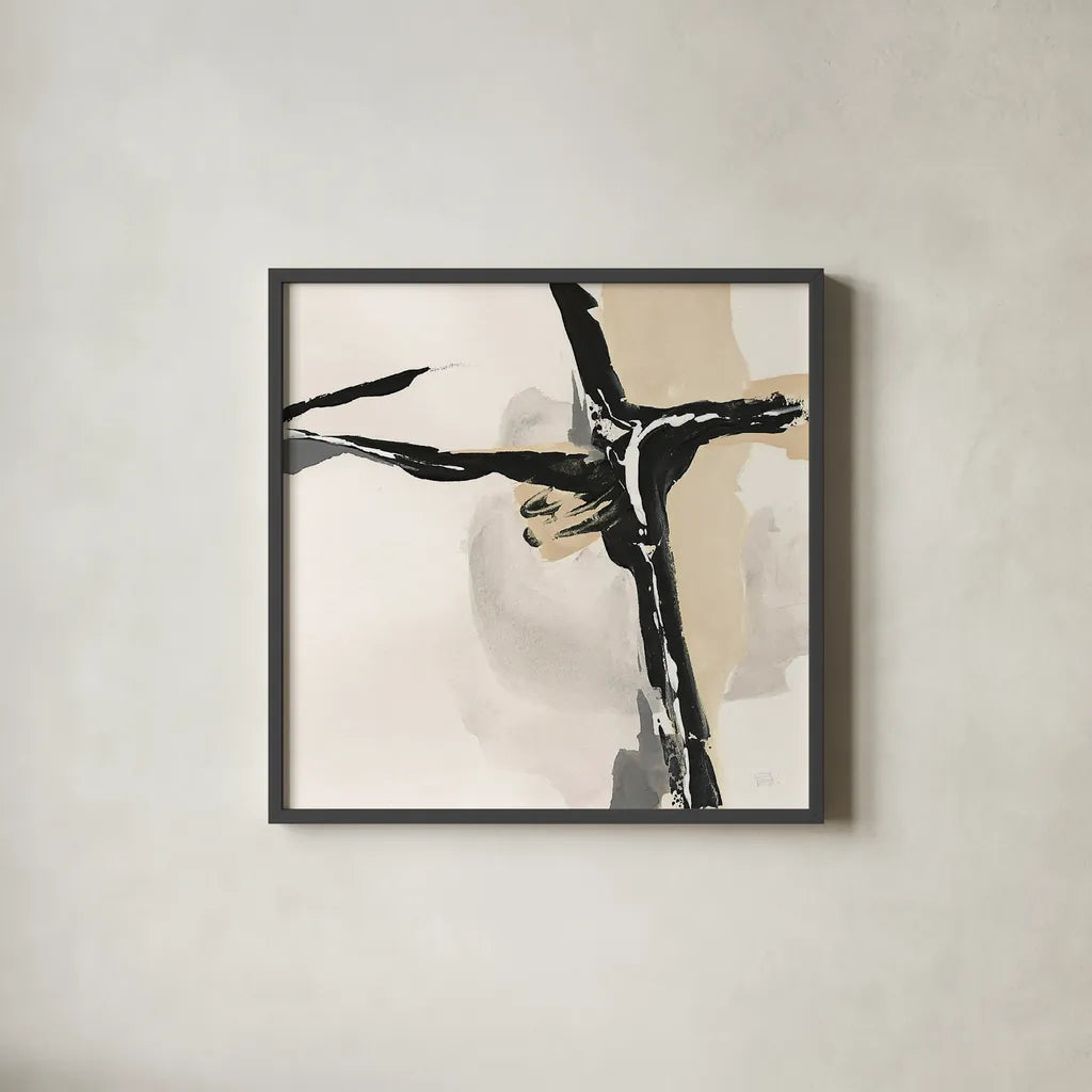 Creamy Tan II by Chris Paschke. Shown in a sleek black glass frame for a contemporary gallery look. Available as an archival giclee rolled canvas, fine art paper, or poster print. SKU 27927a.