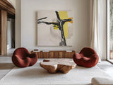 Creamy Yellow II by Chris Paschke. Shown as extra-large giant wall art in a modern living room. Available as an archival giclee rolled canvas, fine art paper, or poster print. SKU 26813a.