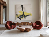 Creamy Yellow IV by Chris Paschke. Shown as extra-large giant wall art in a modern living room. Available as an archival giclee rolled canvas, fine art paper, or poster print. SKU 26815a.