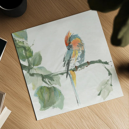 Crested Cockatoo by Chris Paschke. Shown as a detailed flat fine art print, highlighting archival giclee quality. Available as an archival giclee rolled canvas, fine art paper, or poster print. SKU 23937a.