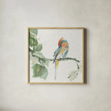 Crested Cockatoo by Chris Paschke. Shown in a natural wood glass frame for a timeless modern aesthetic. Available as an archival giclee rolled canvas, fine art paper, or poster print. SKU 23937a.