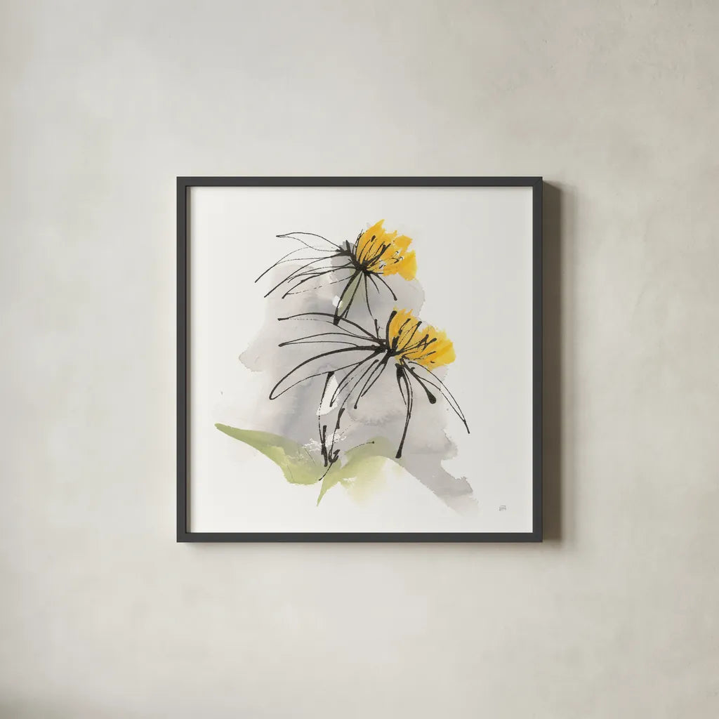 Crosby Cone Flower I by Chris Paschke. Shown in a sleek black glass frame for a contemporary gallery look. Available as an archival giclee rolled canvas, fine art paper, or poster print. SKU 88086a.