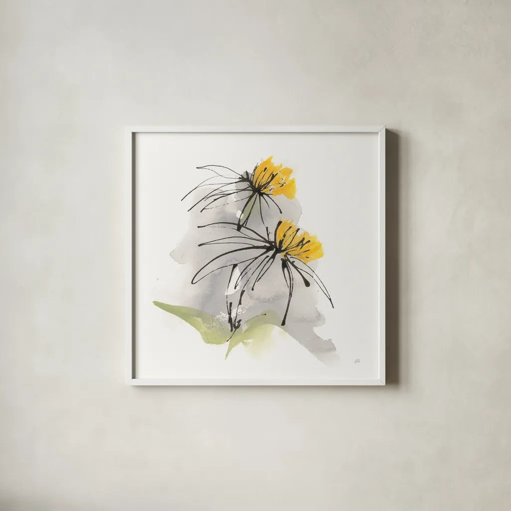 Crosby Cone Flower I by Chris Paschke. Shown in a crisp white glass frame for a clean and minimalist style. Available as an archival giclee rolled canvas, fine art paper, or poster print. SKU 88086a.