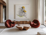 Crosby Cone Flower I by Chris Paschke. Shown as extra-large giant wall art in a modern living room. Available as an archival giclee rolled canvas, fine art paper, or poster print. SKU 88086a.