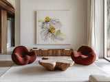 Crosby Cone Flower III by Chris Paschke. Shown as extra-large giant wall art in a modern living room. Available as an archival giclee rolled canvas, fine art paper, or poster print. SKU 88088a.