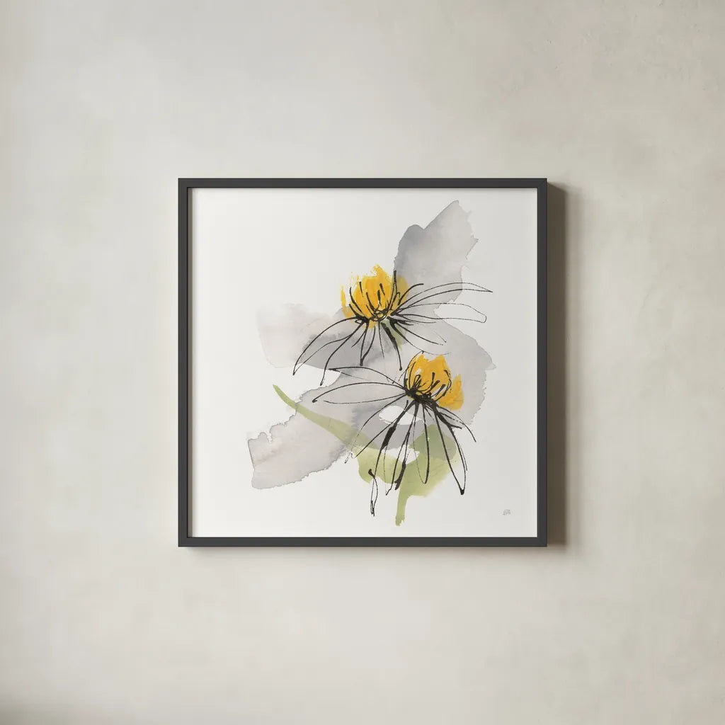 Crosby Cone Flower IV by Chris Paschke. Shown in a sleek black glass frame for a contemporary gallery look. Available as an archival giclee rolled canvas, fine art paper, or poster print. SKU 88089a.