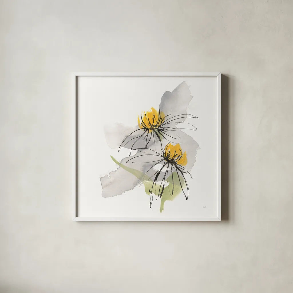 Crosby Cone Flower IV by Chris Paschke. Shown in a crisp white glass frame for a clean and minimalist style. Available as an archival giclee rolled canvas, fine art paper, or poster print. SKU 88089a.