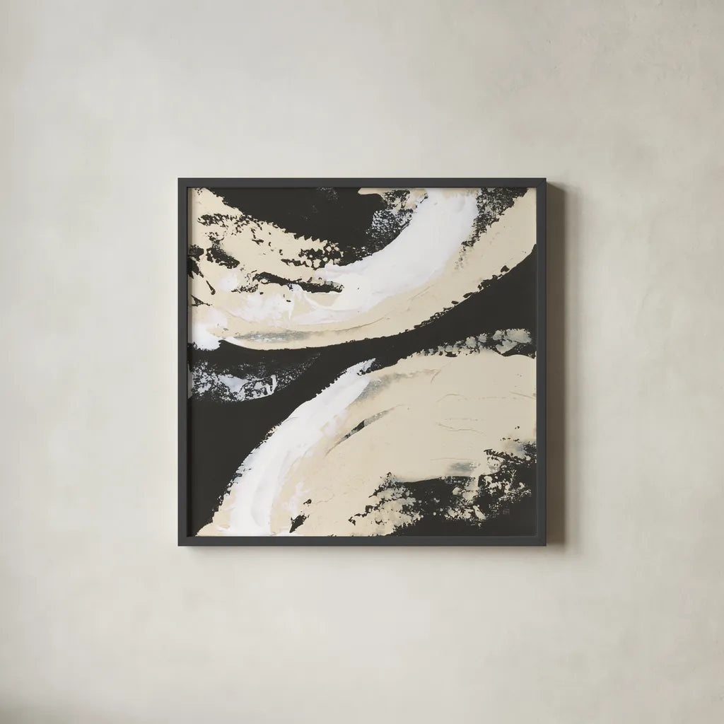 Crosby I Bright Cream by Chris Paschke. Shown in a sleek black glass frame for a contemporary gallery look. Available as an archival giclee rolled canvas, fine art paper, or poster print. SKU 84979a.