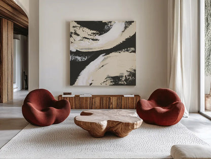 Crosby I Bright Cream by Chris Paschke. Shown as extra-large giant wall art in a modern living room. Available as an archival giclee rolled canvas, fine art paper, or poster print. SKU 84979a.