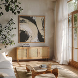 Crosby II Bright Cream by Chris Paschke. Shown in a natural wood frame in a cozy modern living room. Available as an archival giclee rolled canvas, fine art paper, or poster print. SKU 84980a.