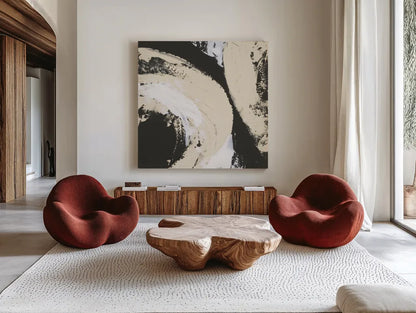 Crosby II Bright Cream by Chris Paschke. Shown as extra-large giant wall art in a modern living room. Available as an archival giclee rolled canvas, fine art paper, or poster print. SKU 84980a.