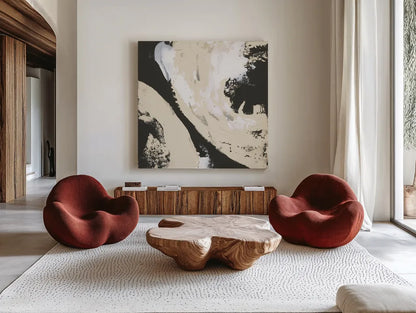 Crosby III Bright Cream by Chris Paschke. Shown as extra-large giant wall art in a modern living room. Available as an archival giclee rolled canvas, fine art paper, or poster print. SKU 84981a.