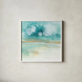 Cumulus Emerald II by Chris Paschke. Shown in a crisp white glass frame for a clean and minimalist style. Available as an archival giclee rolled canvas, fine art paper, or poster print. SKU 75661a.