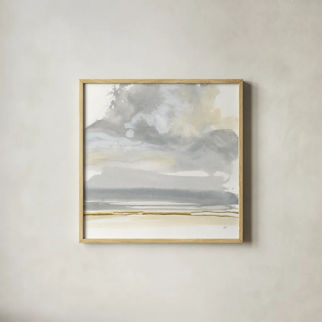 Cumulus Gray I by Chris Paschke. Shown in a natural wood glass frame for a timeless modern aesthetic. Available as an archival giclee rolled canvas, fine art paper, or poster print. SKU 75447a.