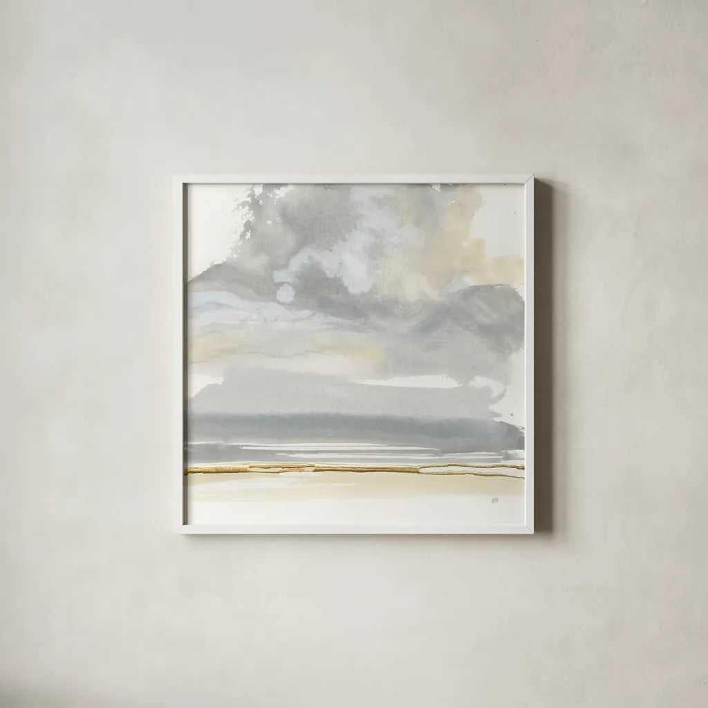 Cumulus Gray I by Chris Paschke. Shown in a crisp white glass frame for a clean and minimalist style. Available as an archival giclee rolled canvas, fine art paper, or poster print. SKU 75447a.