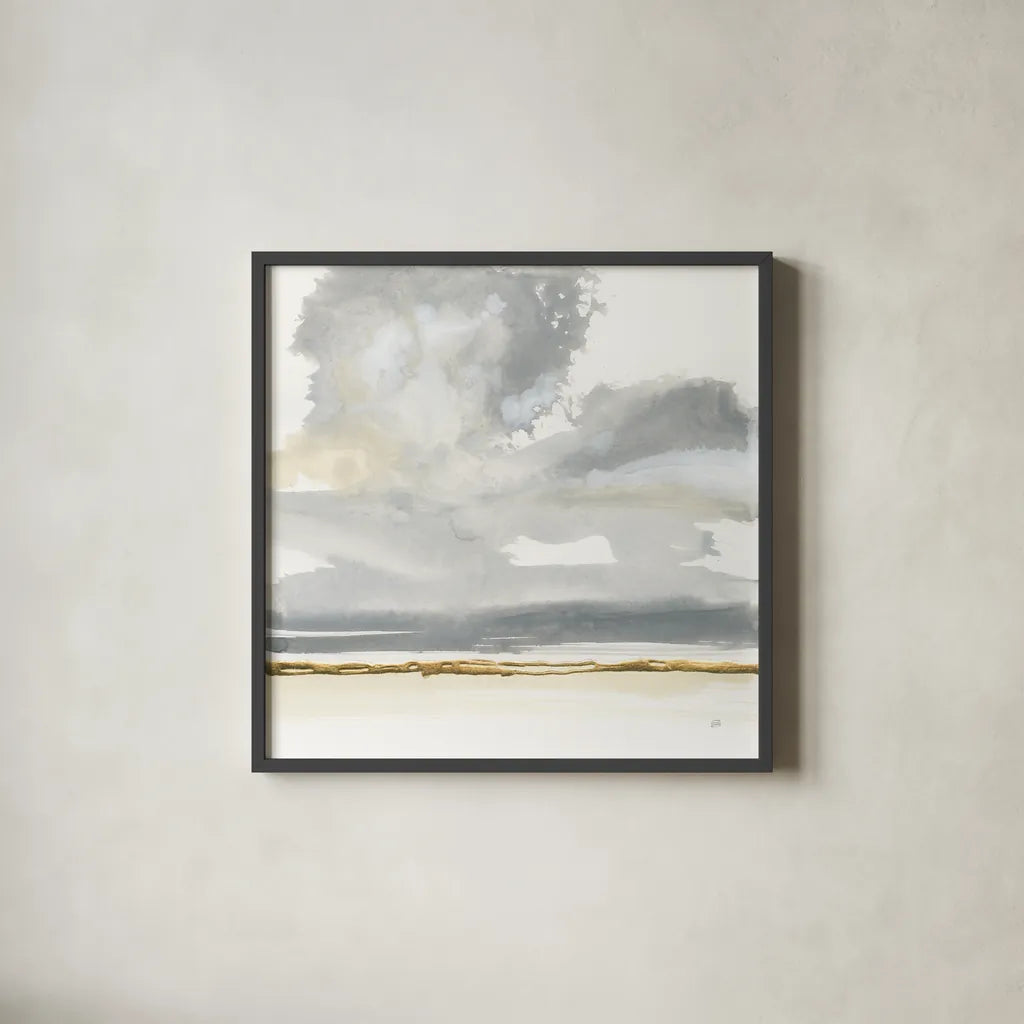 Cumulus Gray II by Chris Paschke. Shown in a sleek black glass frame for a contemporary gallery look. Available as an archival giclee rolled canvas, fine art paper, or poster print. SKU 75448a.
