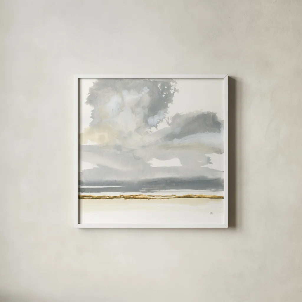 Cumulus Gray II by Chris Paschke. Shown in a crisp white glass frame for a clean and minimalist style. Available as an archival giclee rolled canvas, fine art paper, or poster print. SKU 75448a.